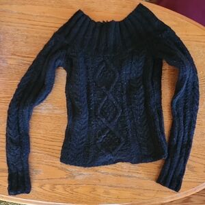 Express Black Off-the-Shoulder Hand Knot Sweater XS